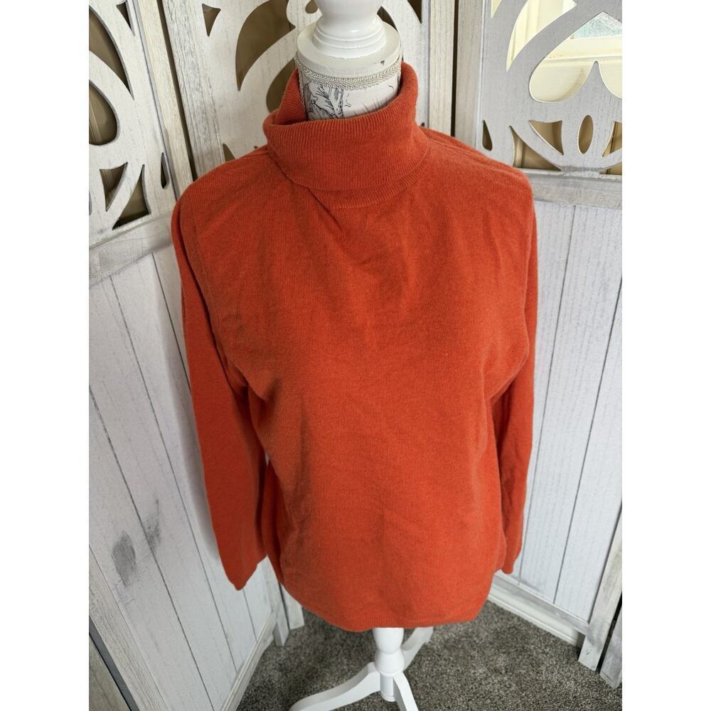 Pure Collection Womens Orange 100% Cashmere Turtleneck Sweater Long Sleeve US 12
